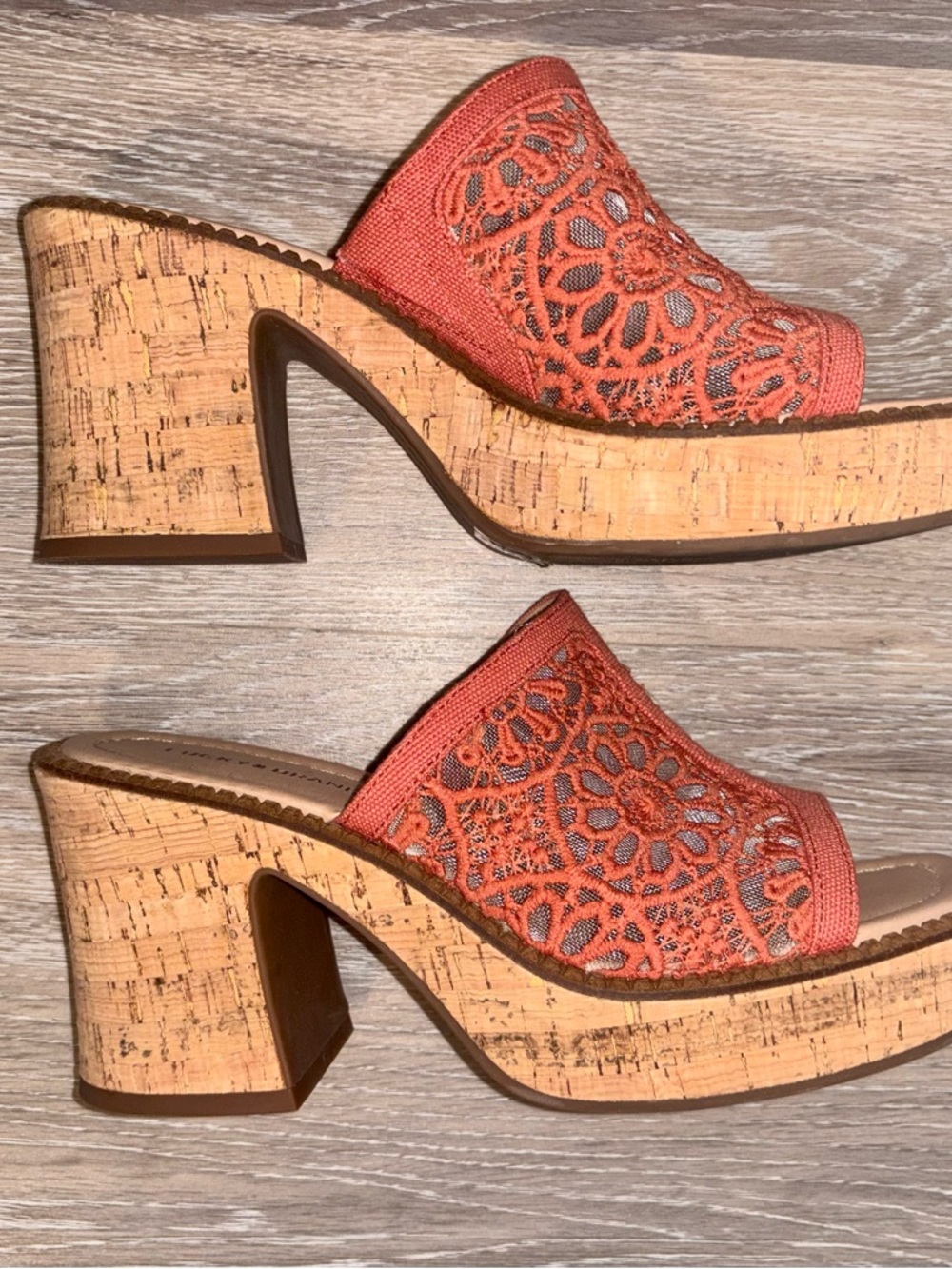 Lucky Brand Coral Orange Embroidered Slide Mules